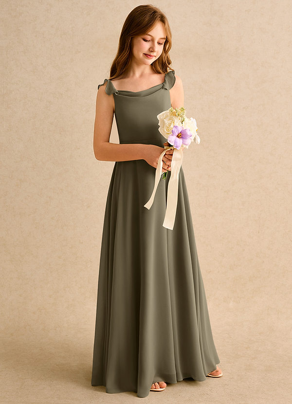 Azazie Puppy Girls Formal Flower Girl Dresses Willow Green A-Line Pleated Chiffon Dress image1