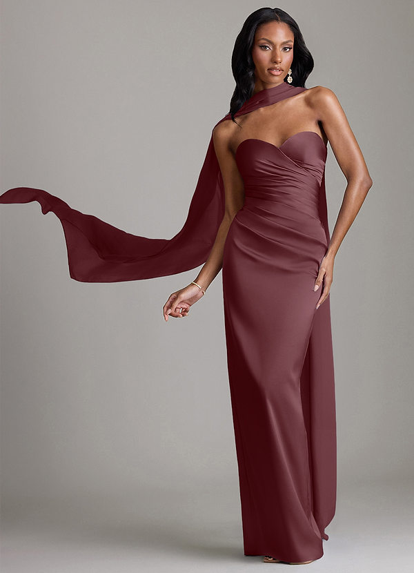 Azazie Sonora Vestidos Dama de Honor Vestido de Sangrado de Satén Elástico de Corte Recto con Sin tirantes image1