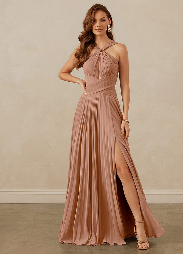 Christian Siriano Bridal for Azazie 1009 Robes Demoiselle d'honneur Robe Trapèze en Mousseline de soie Plissée Champagne Rosé image1