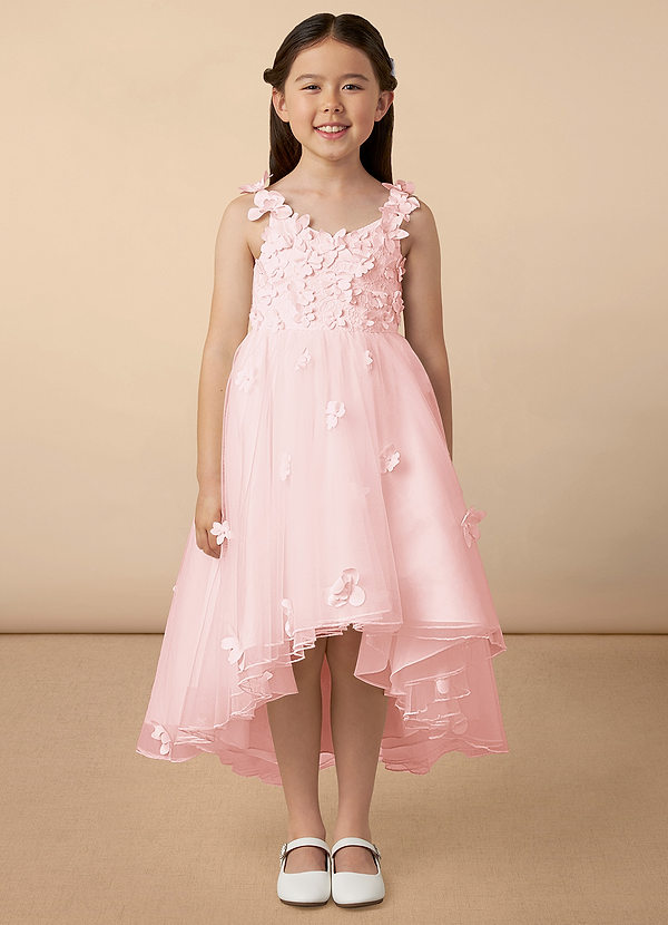 Azazie Ceres Flower Girl Dresses Blushing Pink Ball-Gown Lace Tulle Dress image1