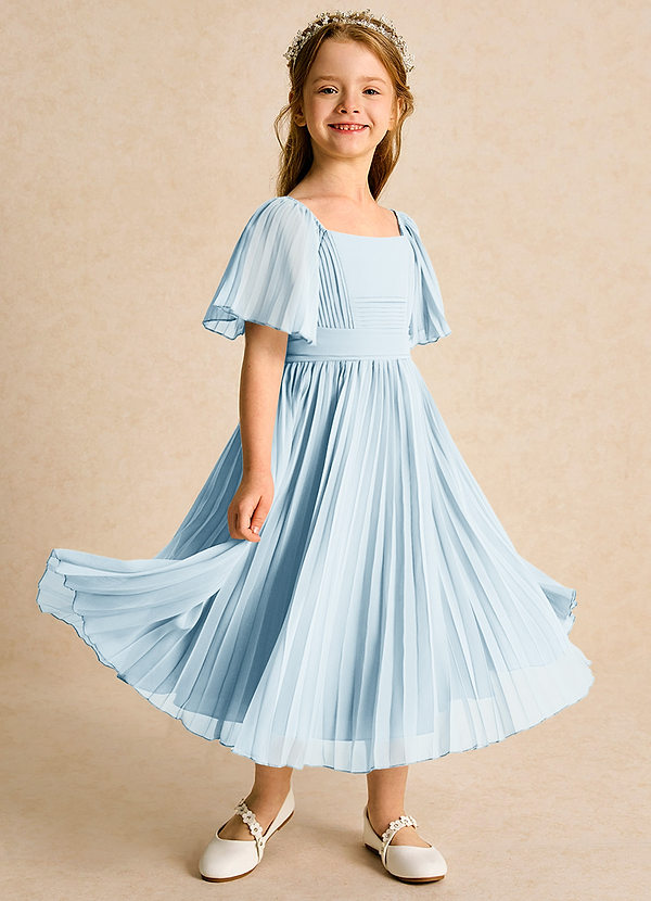 Azazie Gisele Abiti da Ragazza di Fiori Abito A-Line in Chiffon Plissettato Azzurro image1