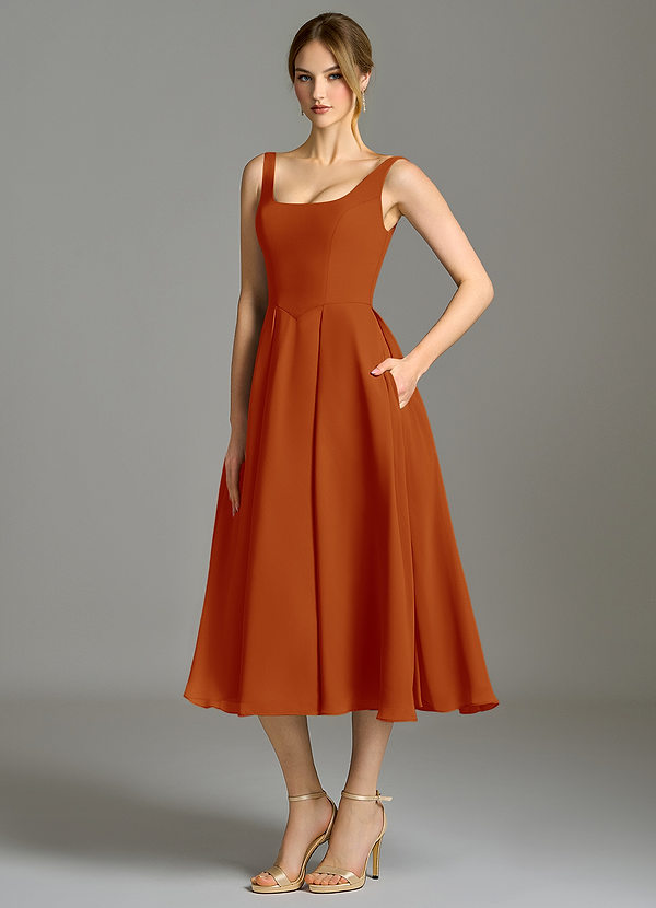 Azazie Amalie Bridesmaid Dresses Paprika A-Line Pleated Chiffon Dress image1