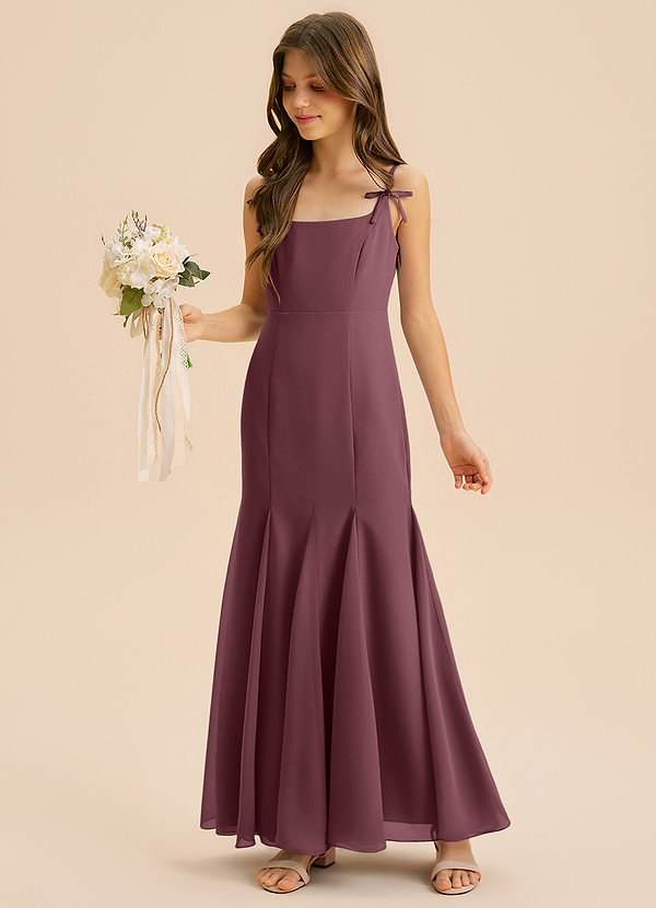 Azazie Evey Junior Abito Sirena in Chiffon Plissettato Sangria image1