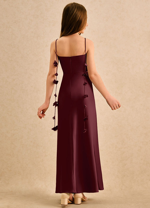 Azazie Kandi Girls Formal Blumenkinder Kleider A-Linie Herzausschnitt Stretch-Satin Kleid Cabernetrot image1