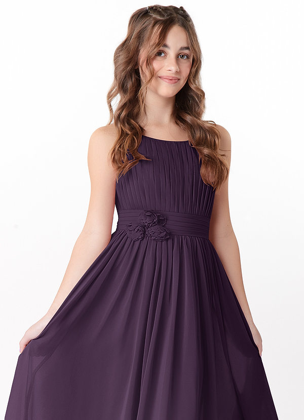 Azazie Astrid Junior Plum A-Line Floral Chiffon Dress image1