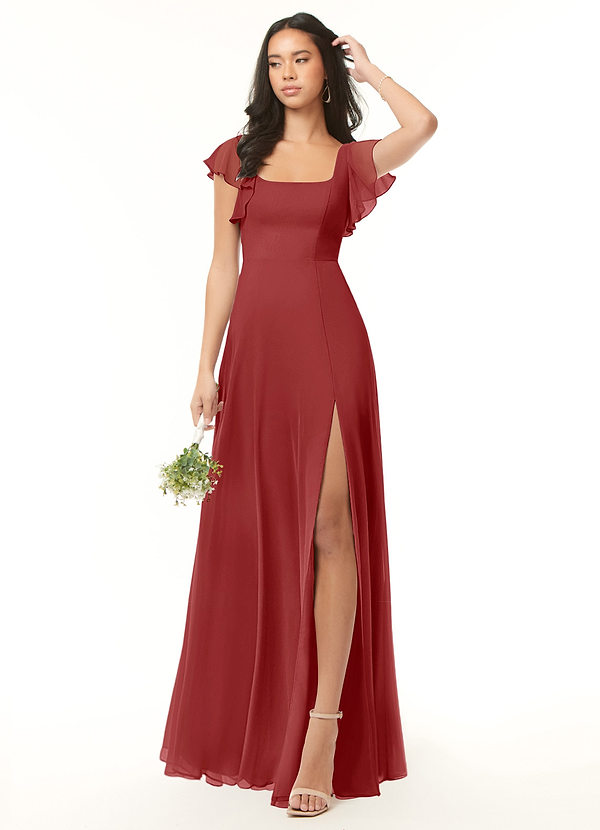 Azazie Bondi Bridesmaid Dresses Rust A-Line Ruffled Chiffon Dress image1