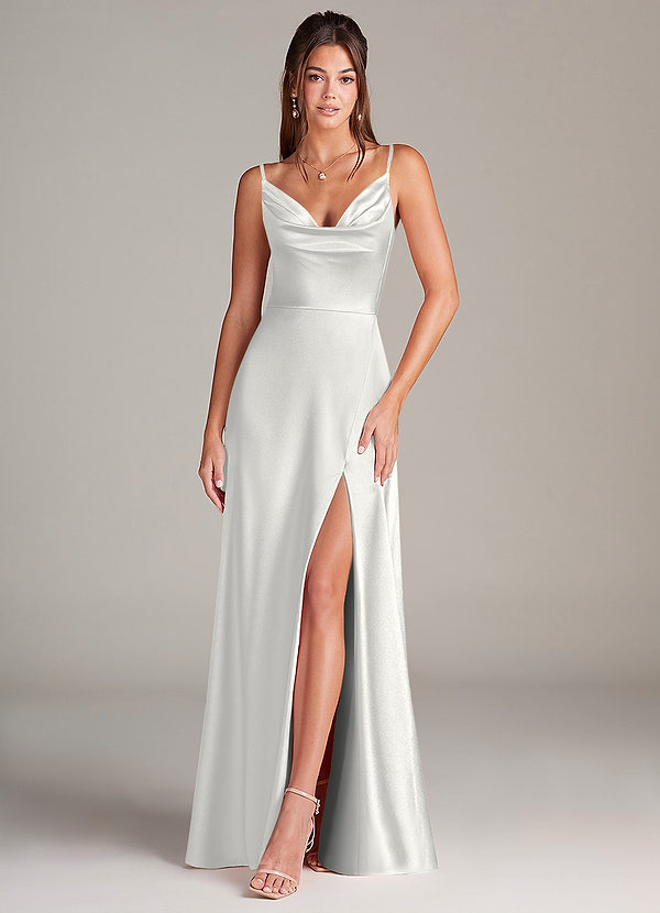 Azazie Sarella Bridesmaid Dresses White A-Line Pleated Stretch Satin Dress image1