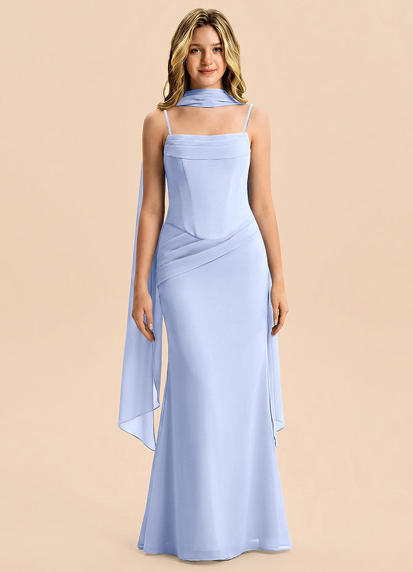 Azazie Sorrel Junior Ice Mermaid Pleated Chiffon Dress image1