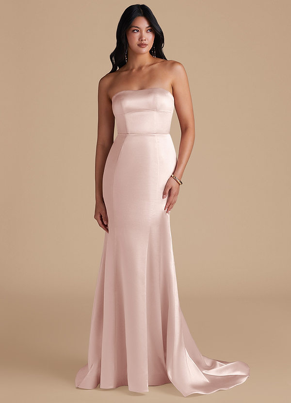 Azazie Aura Vestidos Dama de Honor Vestido de Rosa Rubor de Satén Metálico de Corte Sirena Convertible image1