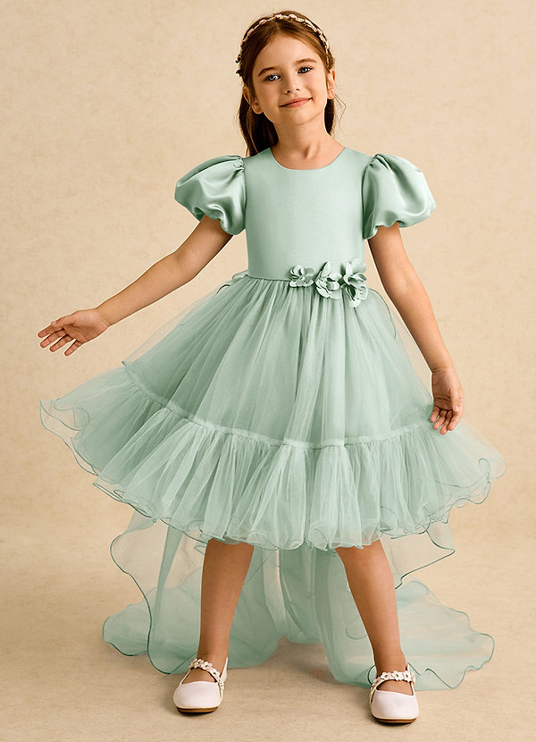 Azazie Cocoa Vestidos de Niña de Flores Vestido de Agave de Tul de Princesa con Plisado image1