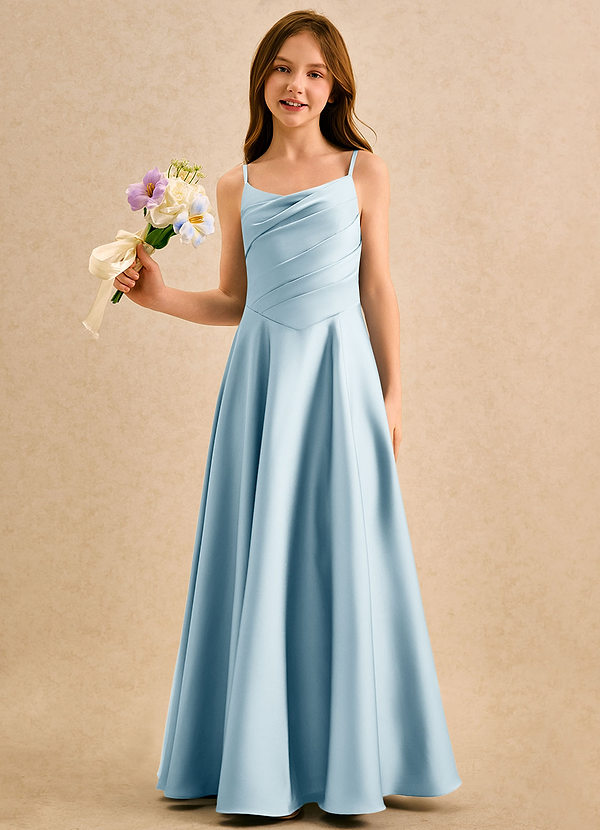 Azazie Coconut Girls Formal Flower Girl Dresses Sky Blue A-Line Pleated Stretch Satin Dress image1