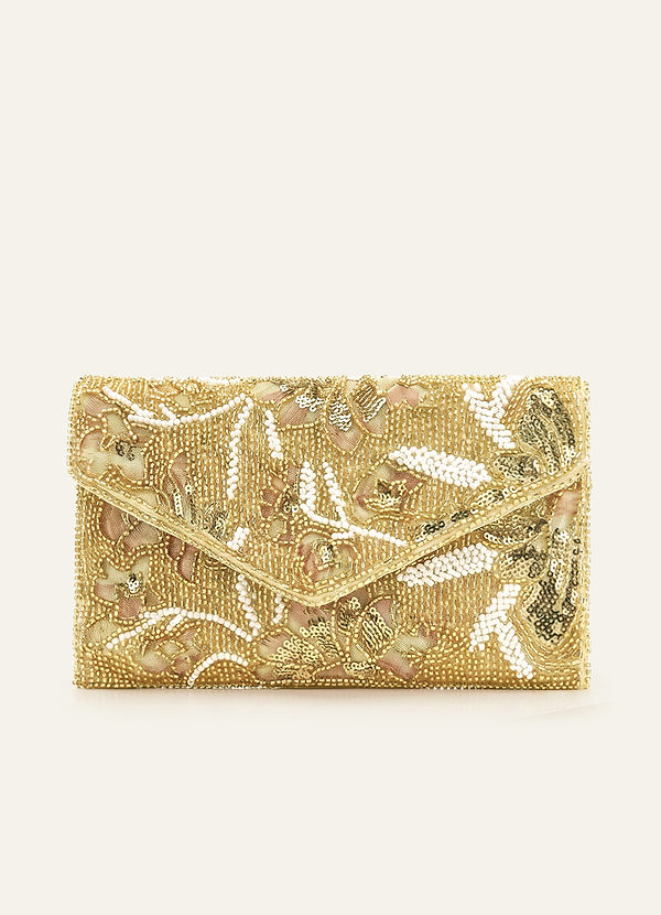 front Pochette a busta con decorazioni floreali e perline, paillettes e perline