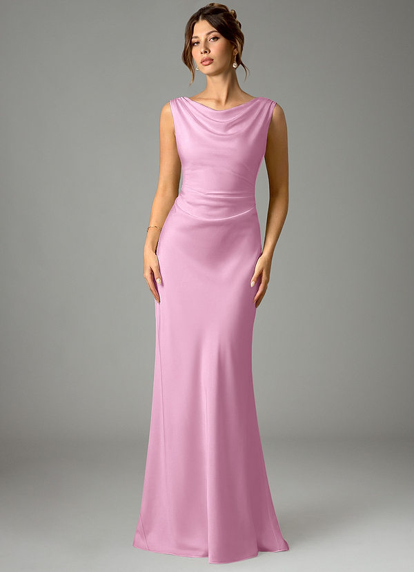Azazie Kieryn Bridesmaid Dresses Candy Pink Mermaid Pleated Stretch Satin Dress image1