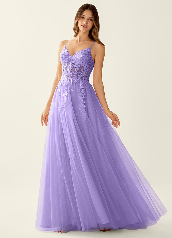 Mayami Púrpura Vestido de fiesta de tul con bordado de lentejuelas y encaje image1