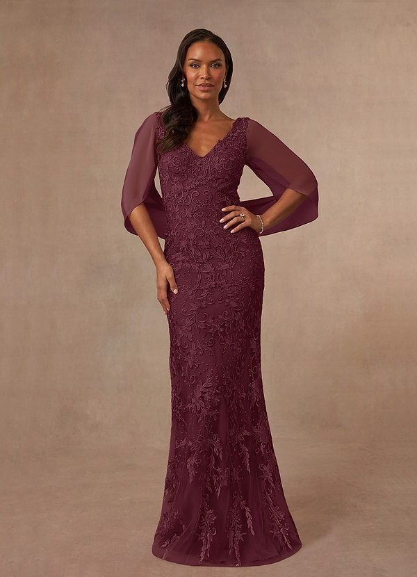 Azazie Ferris Mother of the Brides Dresses Cabernet Sheath V-Neck Chiffon Dress image1