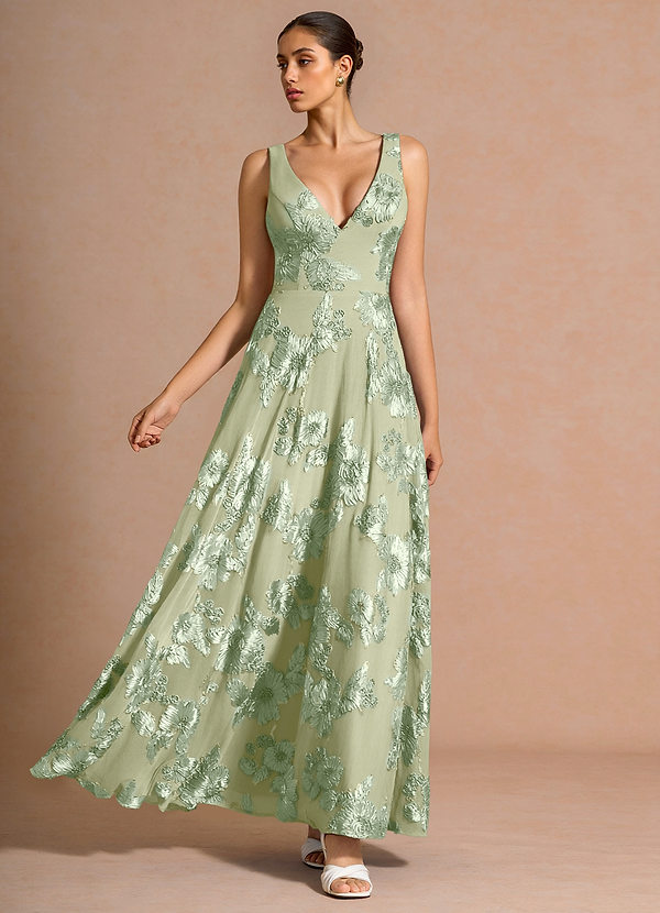 Hysara Light Green Maxi Dress image1