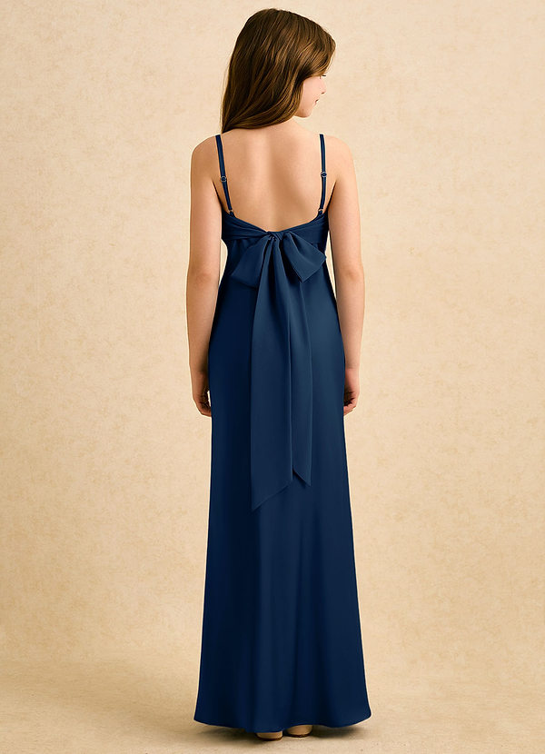 Azazie Ellie Girls Formal Sukienki dla dziewczynek sypiących kwiaty Syrena Pofałdowany Satyna elastyczna Długość podłogi Sukienka image1