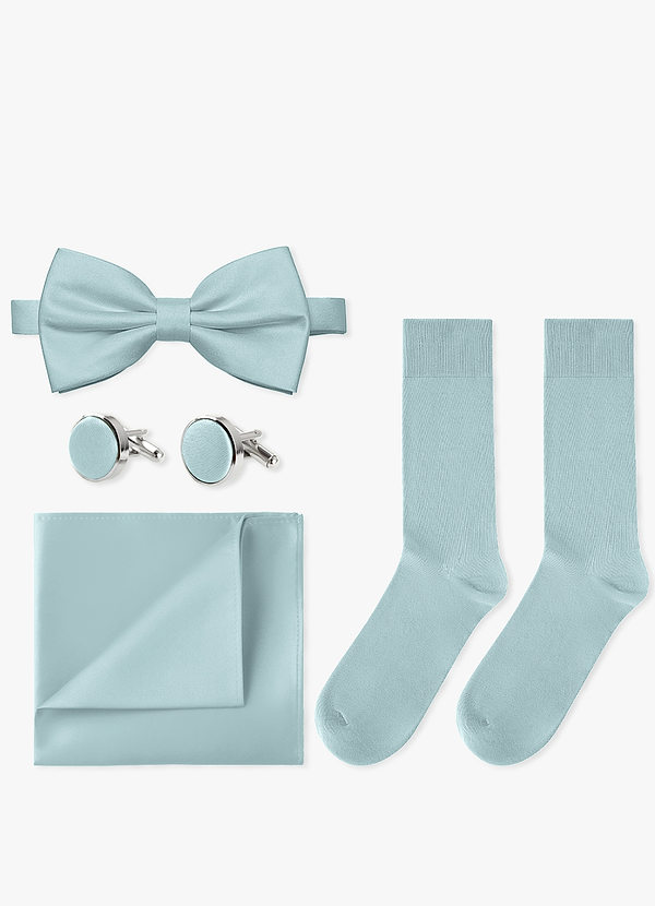 front Passendes Set aus Fliege, Einstecktuch, Manschettenknöpfen und Socken
