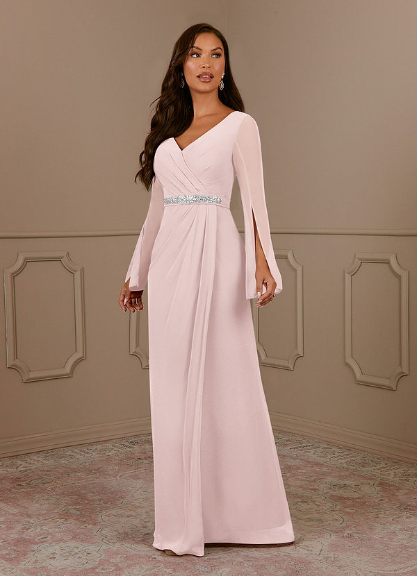 Azazie Belinda Mother of the Brides Dresses Blushing Pink A-Line V-Neck Pleated Chiffon Dress image1