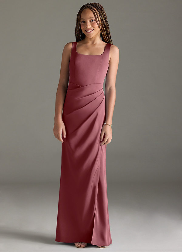 Azazie Mero Junior Desert Rose Mermaid Pleated Stretch Satin Dress image1