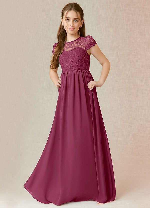 Azazie Delevingne Junior Robe Trapèze en Mousseline de soie Dentelle Mûre image1