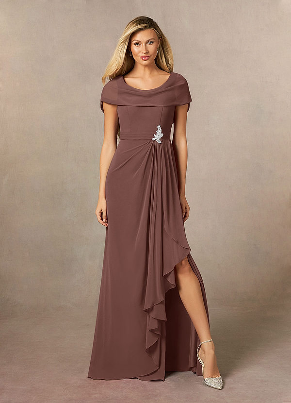 Azazie Mary Mother of the Bride Dresses Vestido Café Expresso de Chiffon de Linha A com Fenda Lateral image1