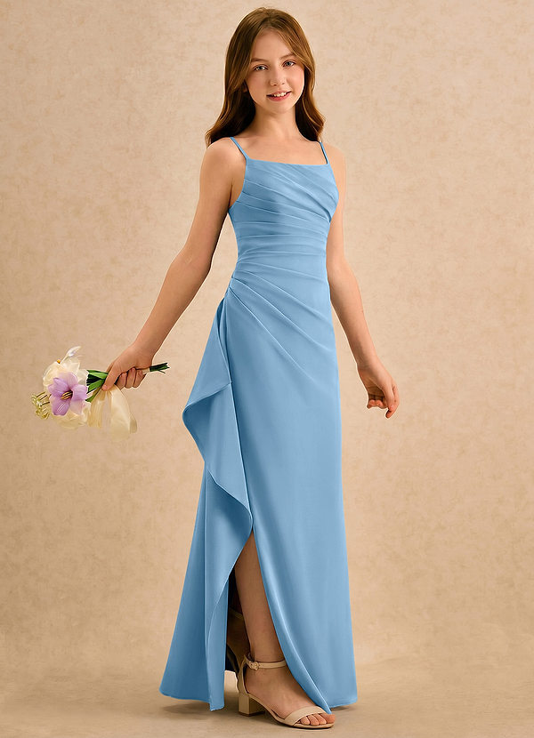 Azazie Cannoli Girls Formal Blumenkinder Kleider A-Linie Plissee Chiffon Kleid Stahlblau image1