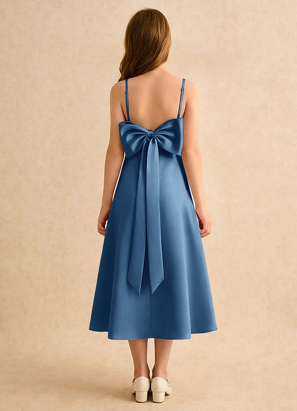 Azazie Jaella Girls Formal Kukkaistyttöjen mekot A-linja Pliseerattu Matta satiini Tee-pituus Pukeutua image1