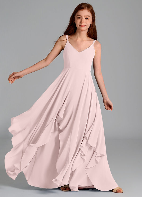 Azazie Karan Junior Blushing Pink A-Line Chiffon Dress image1