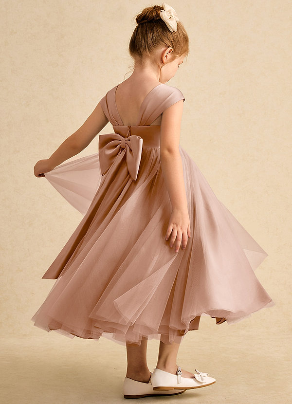 Azazie Chickadee Abiti da Ragazza di Fiori Abito Principessa in Raso Opaco Scollo a Cuore Champagne Rosa image1