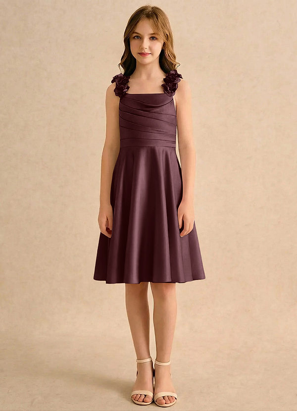 Azazie Resa Girls Formal Sukienki dla dziewczynek sypiących kwiaty Linia A Pofałdowany Matowy satynowy Długość do kolan Sukienka image1