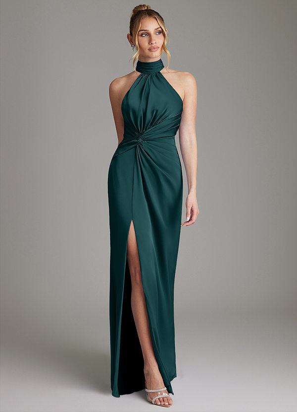 Azazie Gracelynn Brautjungfernkleider Etui Plissee Stretch-Satin Kleid Kiefer image1