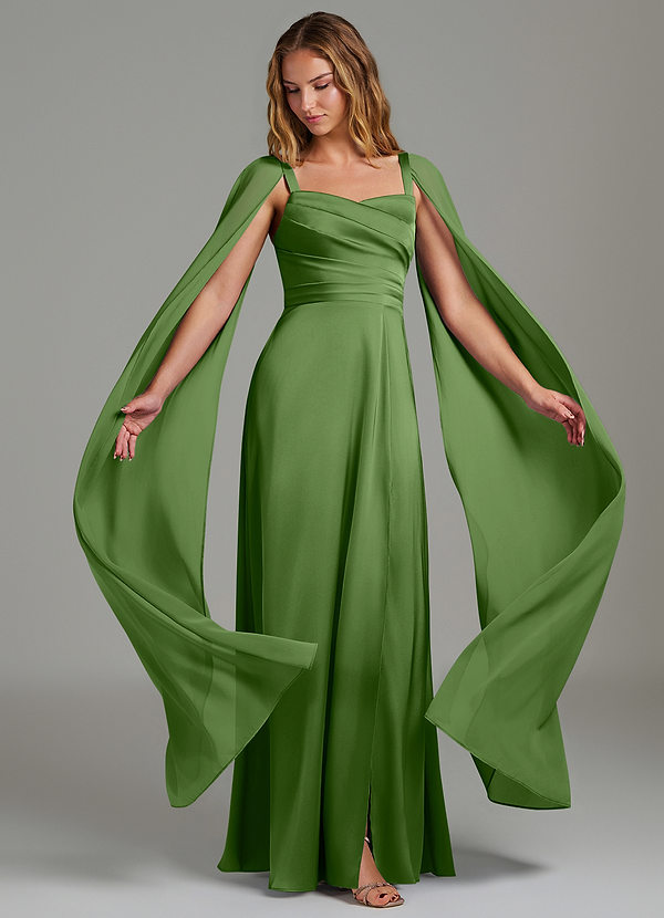 Azazie Niveah Bridesmaid Dresses Basil A-Line Strapless Stretch Satin Convertible Dress image1