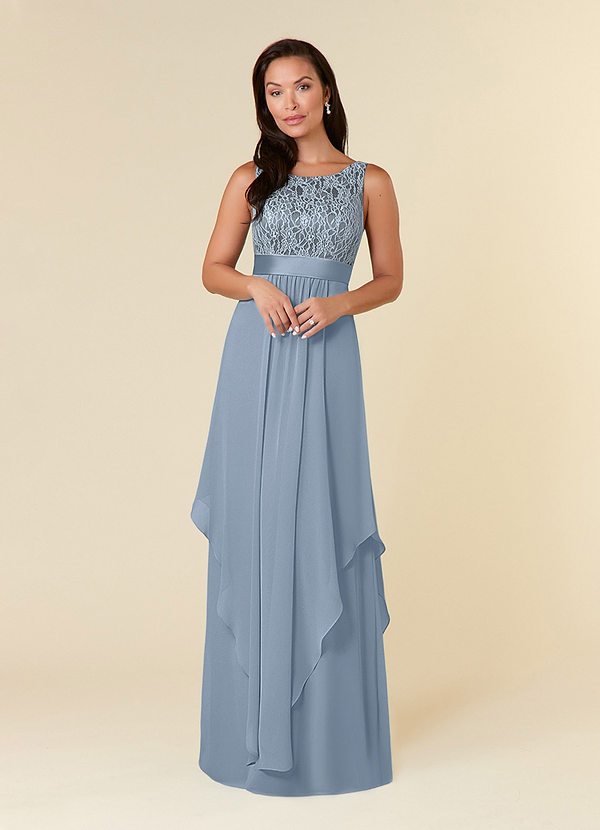 Azazie Xella Brautmutterkleider A-Linie Spitze Chiffon Kleid Staubblau image1
