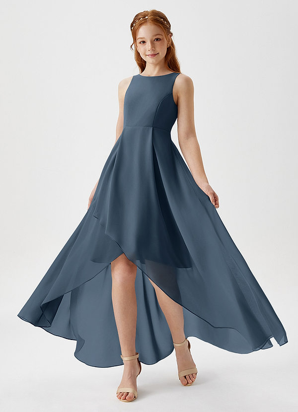 Azazie Lizette Junior Neptune A-Line Pleated Chiffon Dress image1