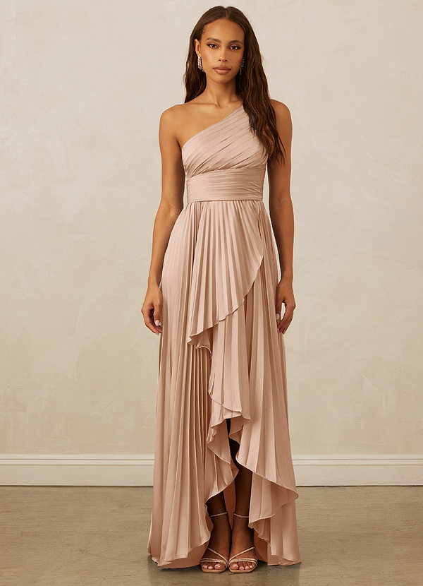 Christian Siriano Bridal for Azazie 1008 Robes Demoiselle d'honneur Robe Trapèze en Satin extensible Ue épaule Rose Perle image1
