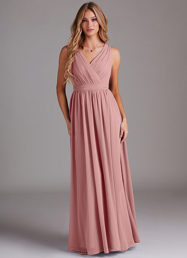 Azazie Kingsley Bridesmaid Dresses Dusty Rose A-Line Lace Chiffon Dress image1