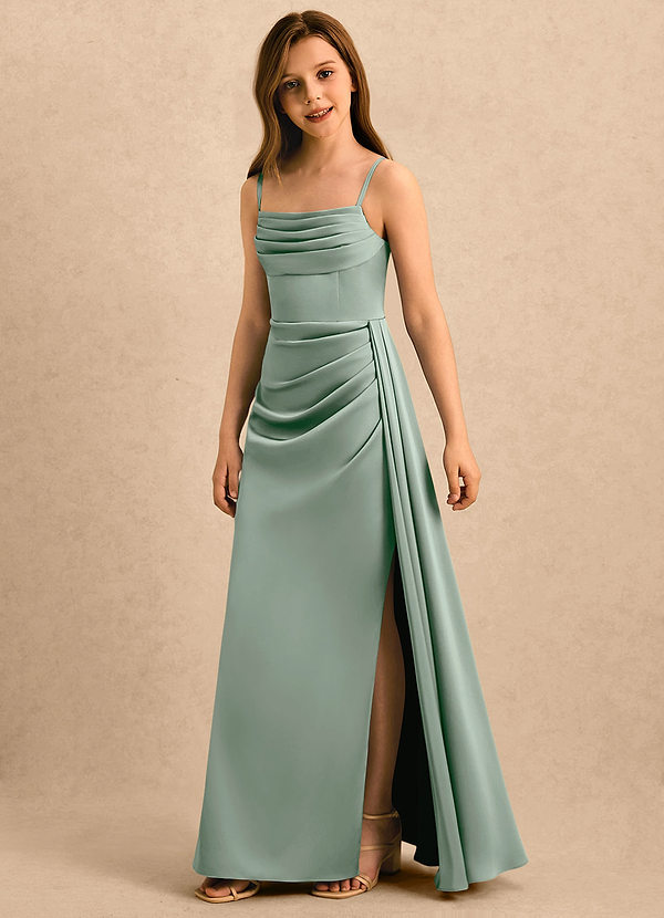 Azazie Shyla Girls Formal Flower Girl Dresses Agave Sheath Pleated Stretch Satin Dress image1