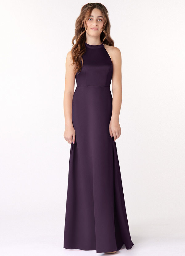 Azazie Laurel A-Line Matte Satin Floor-Length Junior Bridesmaid Dress image1