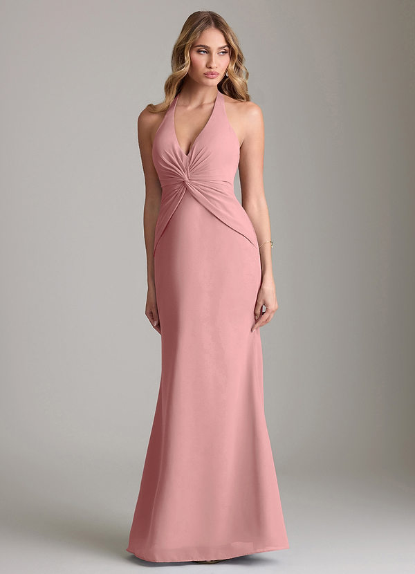 Azazie Valerie Vestidos Dama de Honor Vestido de Rosa Polvorienta de Gasa de Corte Sirena con Plisado image1