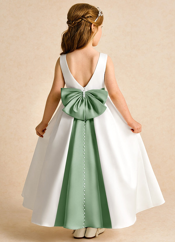 Azazie Cherry Abiti da Ragazza di Fiori Abito Principessa in Raso Opaco Plissettato Avorio Matcha image1