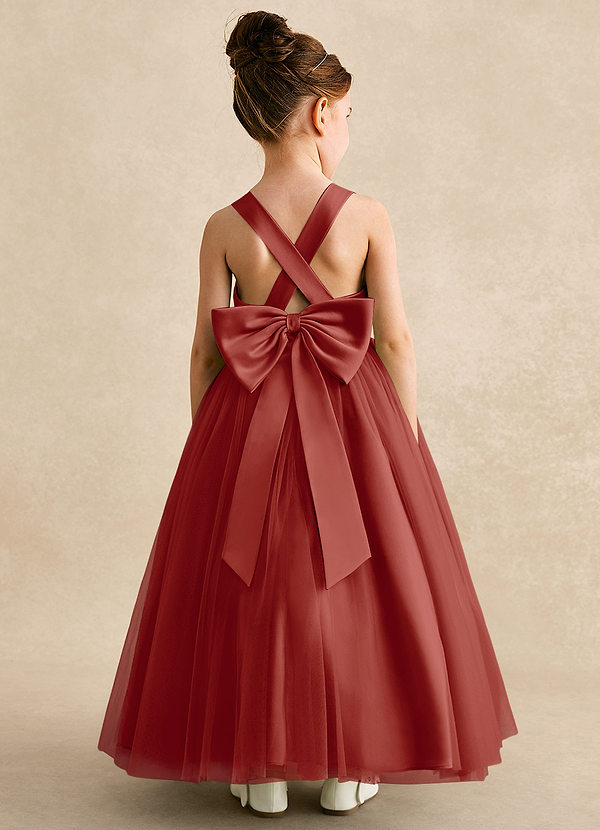 Azazie Peanut Blumenkinder Kleider A-Linie Riemen Tüll Kleid Terrakotta image1