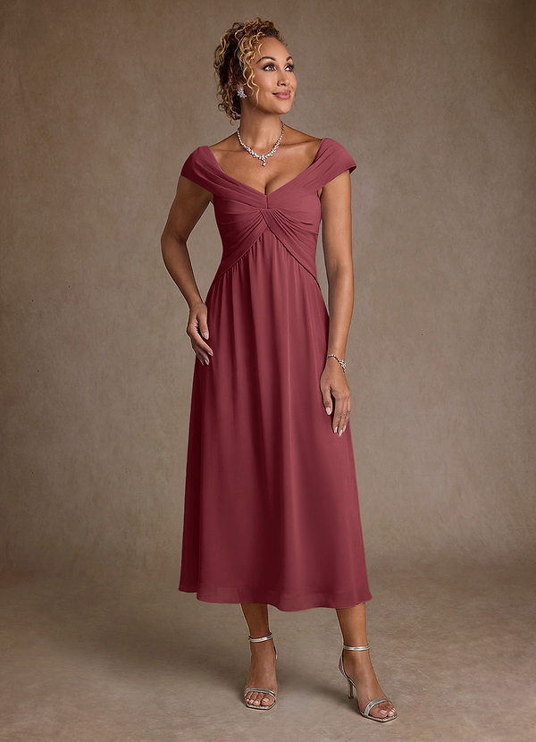 Azazie Mirta Mother of the Brides Dresses Merlot A-Line Pleated Floral Burnout Dress image1
