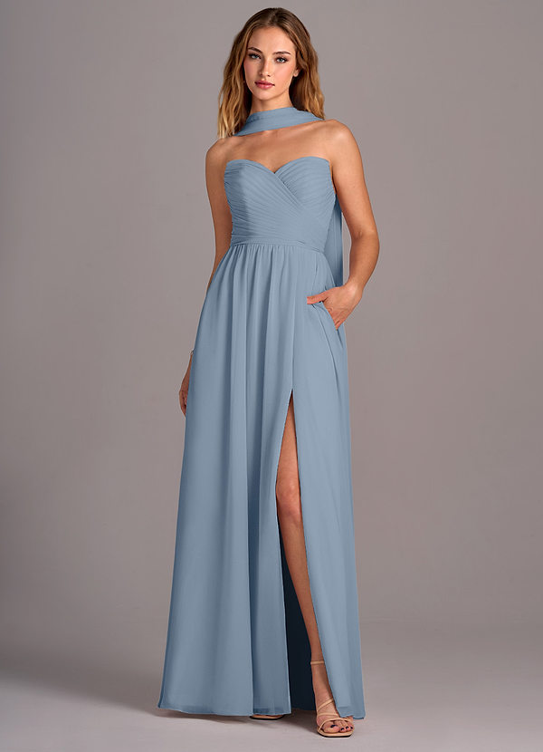 Azazie Joni Bridesmaid Dresses Dusty Blue A-Line Strapless Chiffon Convertible Dress image1