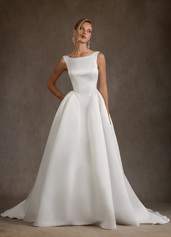 Odette Wedding Dresses Diamond White Ball-Gown Boatneck Satin Dress image1