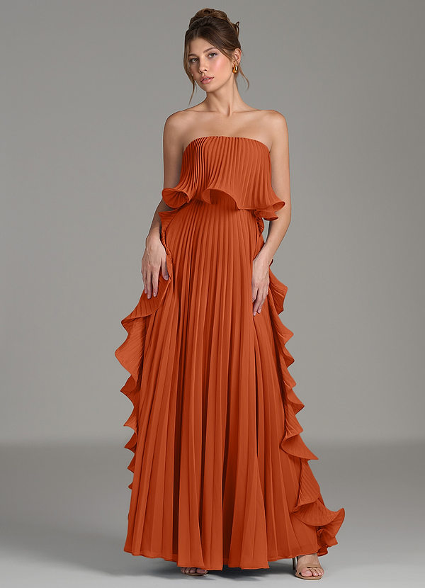Azazie Alexia Bridesmaid Dresses Burnt Orange A-Line Ruched Chiffon Dress image1