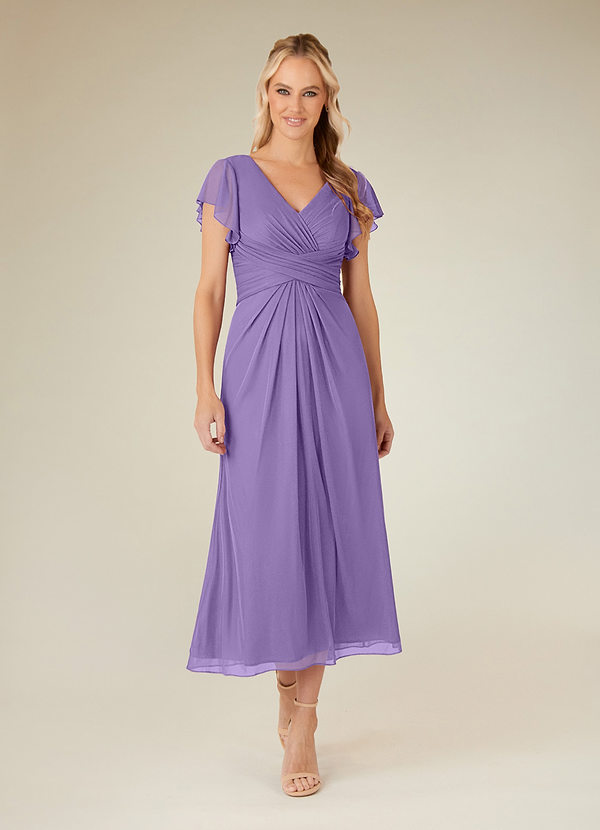 Azazie Vera Mother of the Brides Dresses Tahiti A-Line V-Neck Pleated Mesh Dress image1