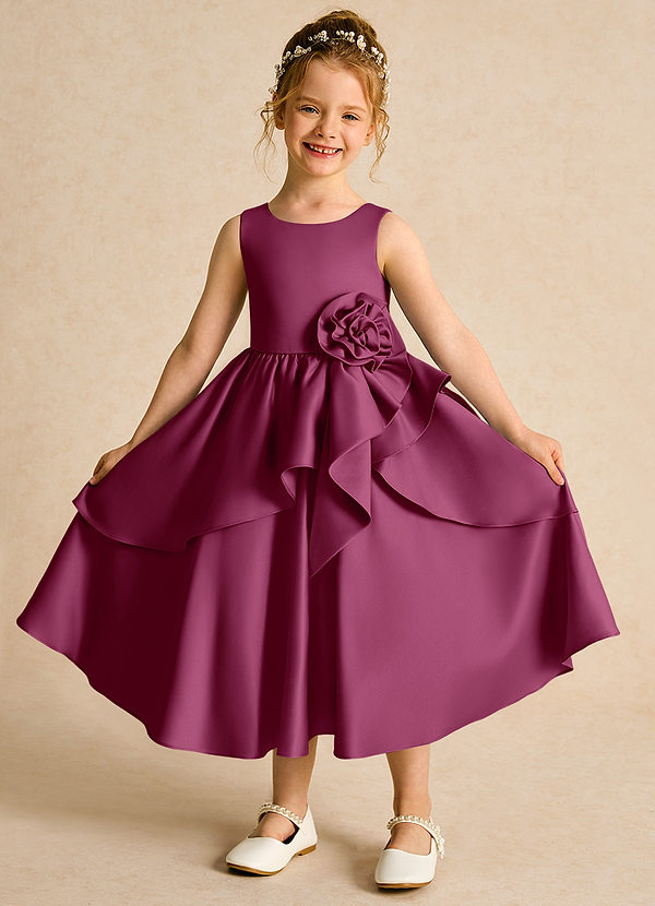 Azazie Hermia Blumenkinder Kleider A-Linie ärmellos Matte Satin Kleid Maulbeerrot image1