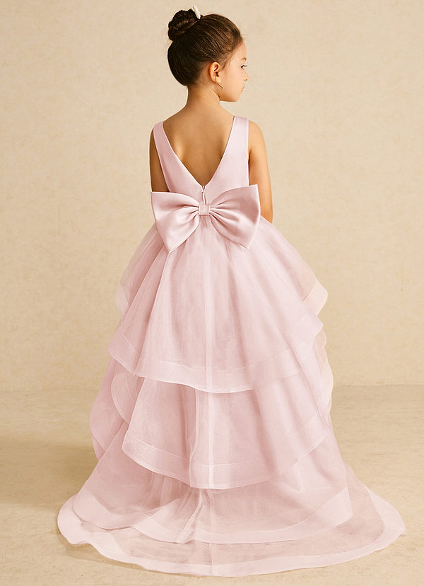 Azazie Pumpkin Flower Girl Dresses Vestir Rosa Corado de Tule de Linha A com Conversível image1