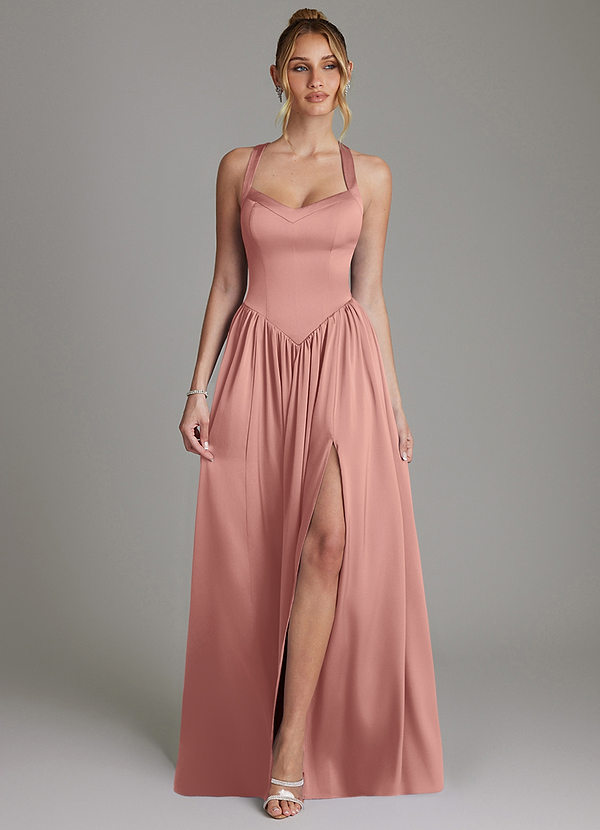 Azazie Francis Bridesmaid Dresses Rosette A-Line Corset Stretch Satin Dress image1